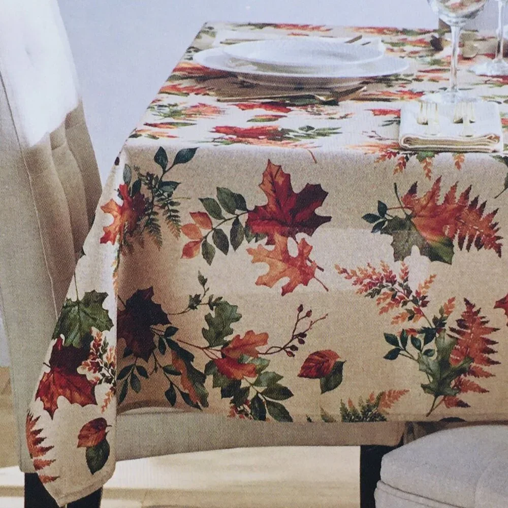 Nicole Miller Vibrant Fall Leaf 60x104 Tablecloth Watercolor Thanksgiving Decor